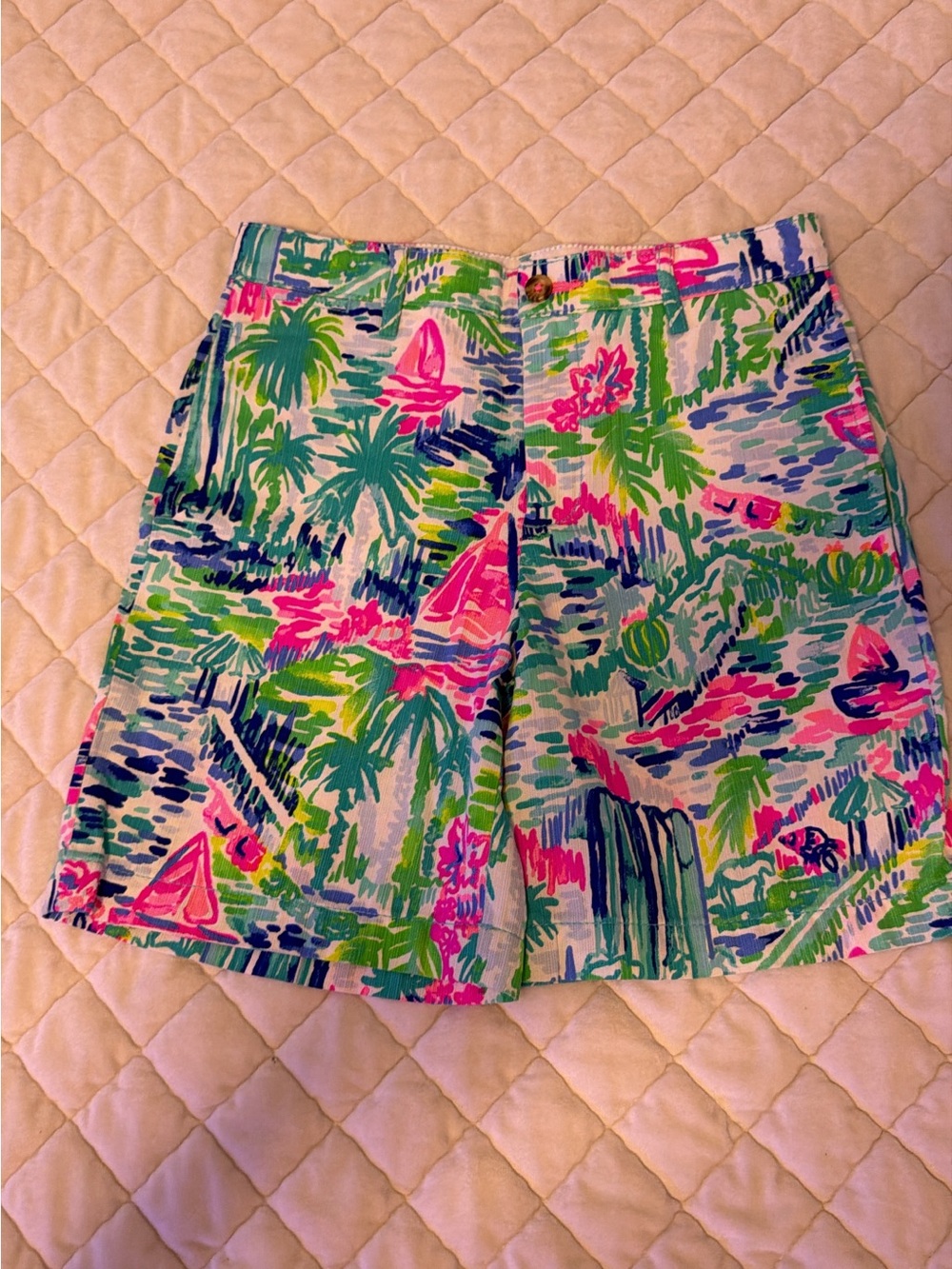 Lilly Pulitzer Girls Bright Pink Green Blue Tropical Print Shorts